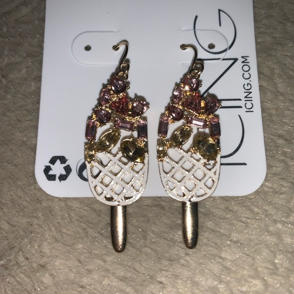 Ice cream shaped earrings - colored gems on top - gold accents - Picture 3 of 5
